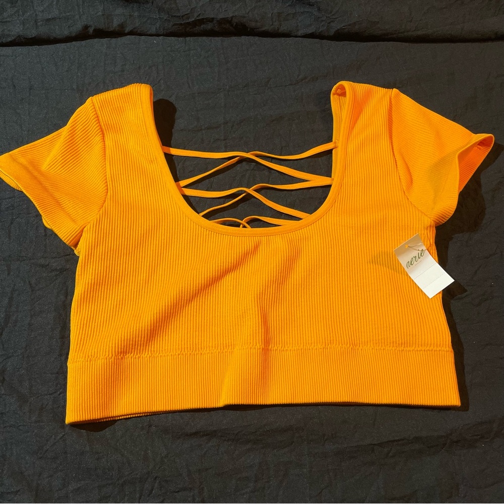 NWT Aerie Orange Ribbed Athletic Crop Top
